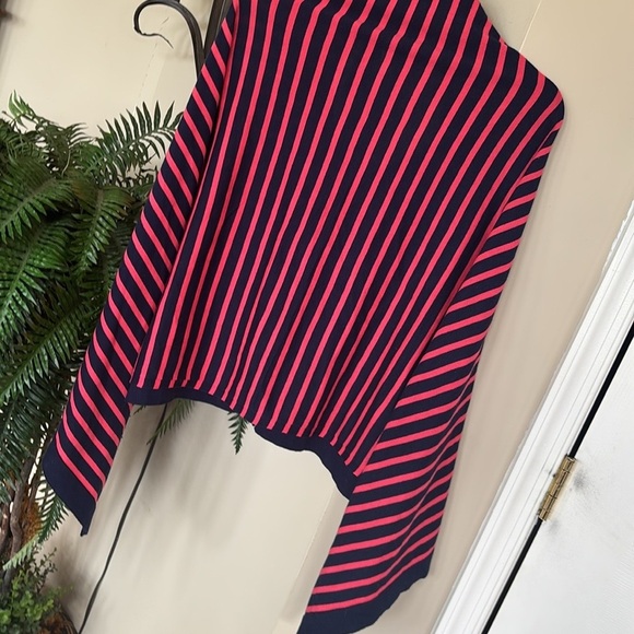 Lilly Pulitzer Red & Blue Striped Button Down Poncho Cape Cardigan Shrug - Picture 13 of 15
